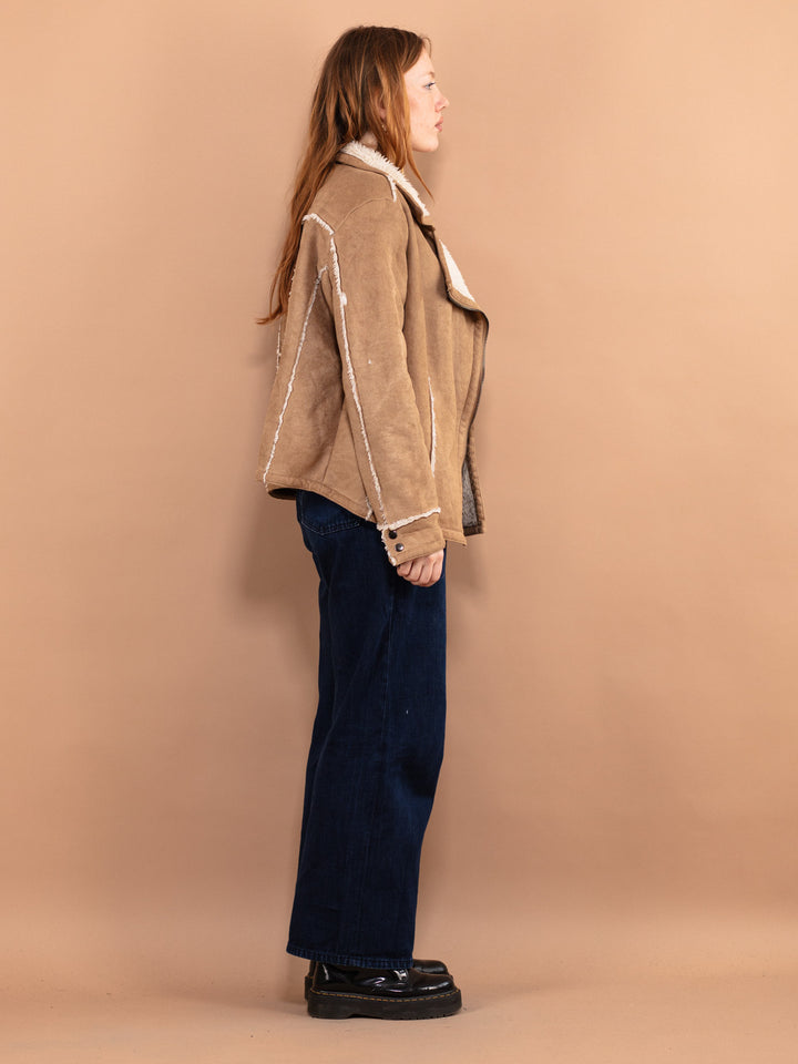 Vintage 90's Women Faux Sheepskin Jacket in Beige - NorthernGrip