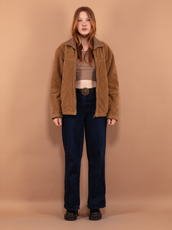Vintage 90's Women Faux Sheepskin Jacket in Beige - NorthernGrip
