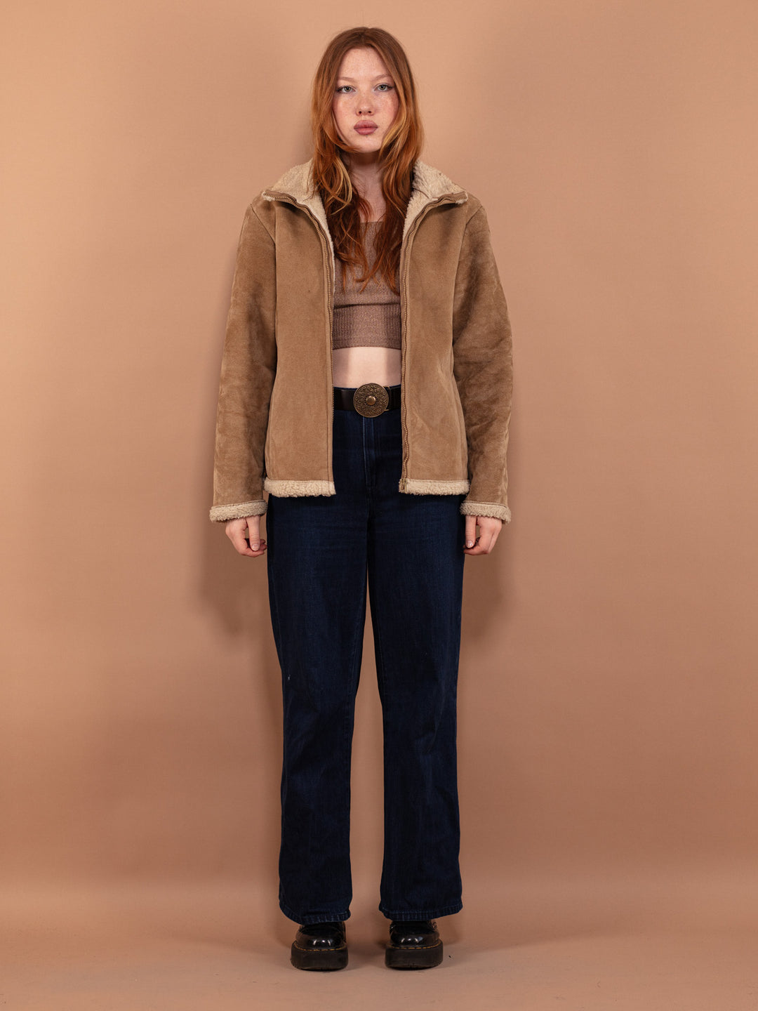 Vintage 90's Women Faux Sheepskin Jacket in Beige - NorthernGrip