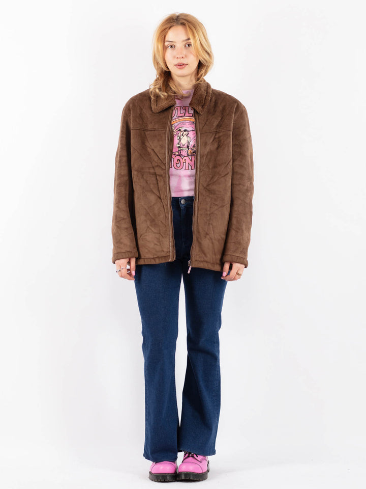 Vintage 00's Women Faux Sheepskin in BrownV9589