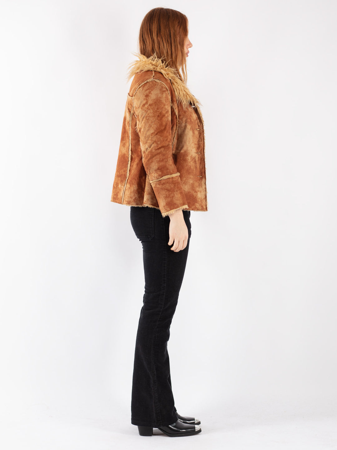 Vintage 90's Women Faux Sheepskin Jacket in Brown