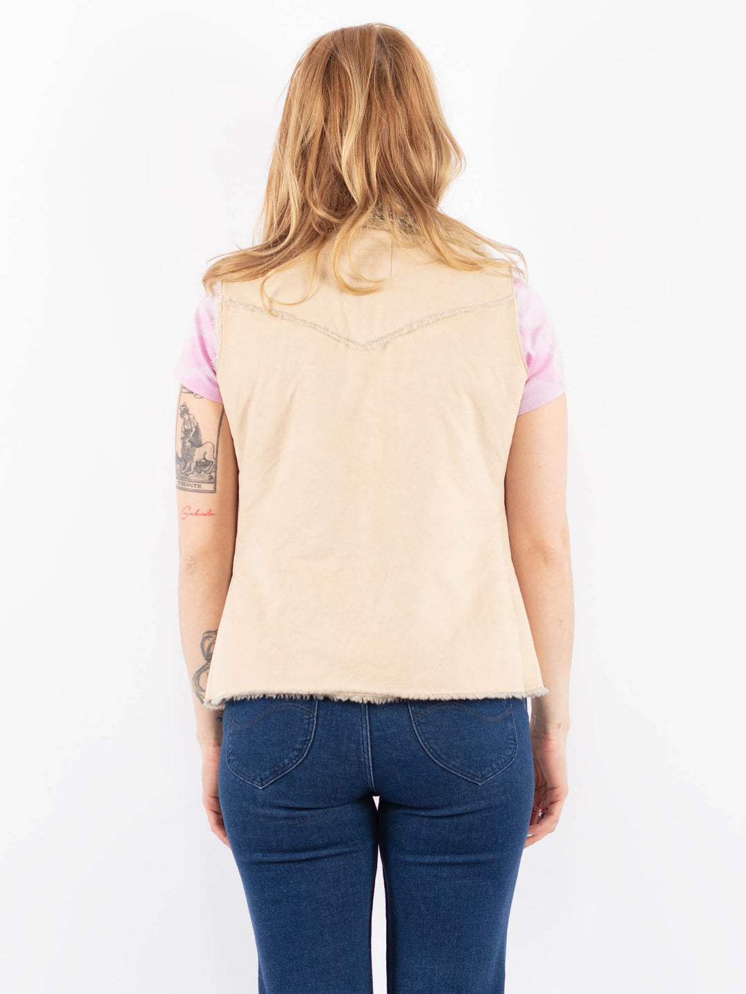 Vintage 90's Women Faux Sheepskin Vest in BeigeV9635