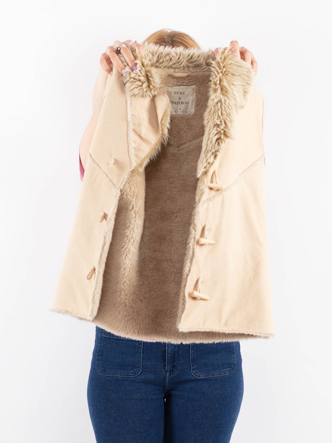 Vintage 90's Women Faux Sheepskin Vest in BeigeV9635