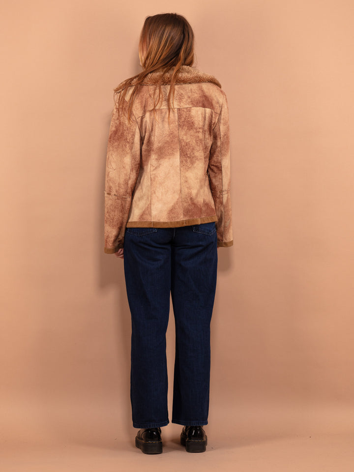 Vintage 90's Women Faux Suede Sherpa Jacket in Beige - NorthernGrip