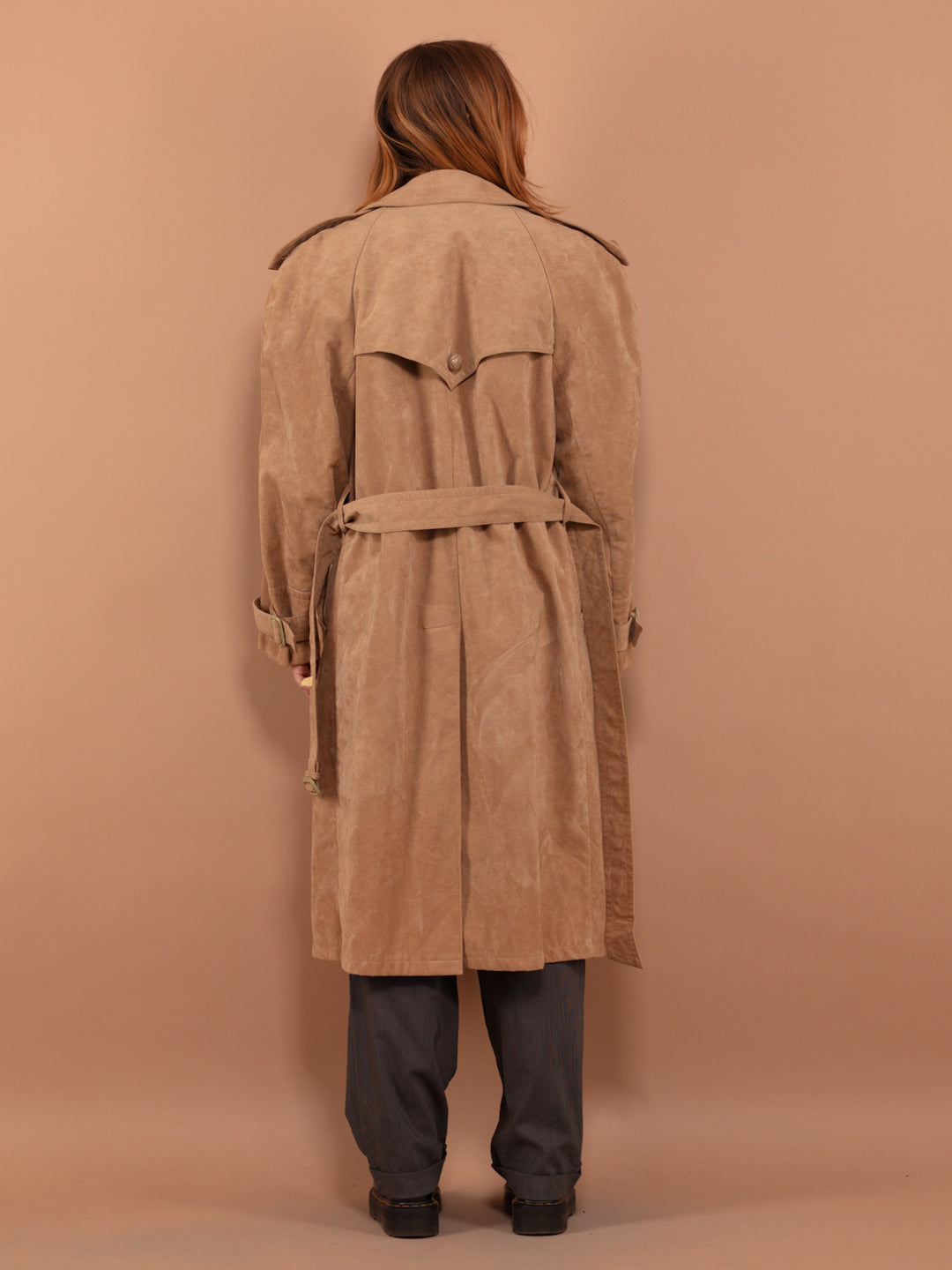 Vintage 90's Women Faux Suede Trench Coat in Beige - NorthernGrip