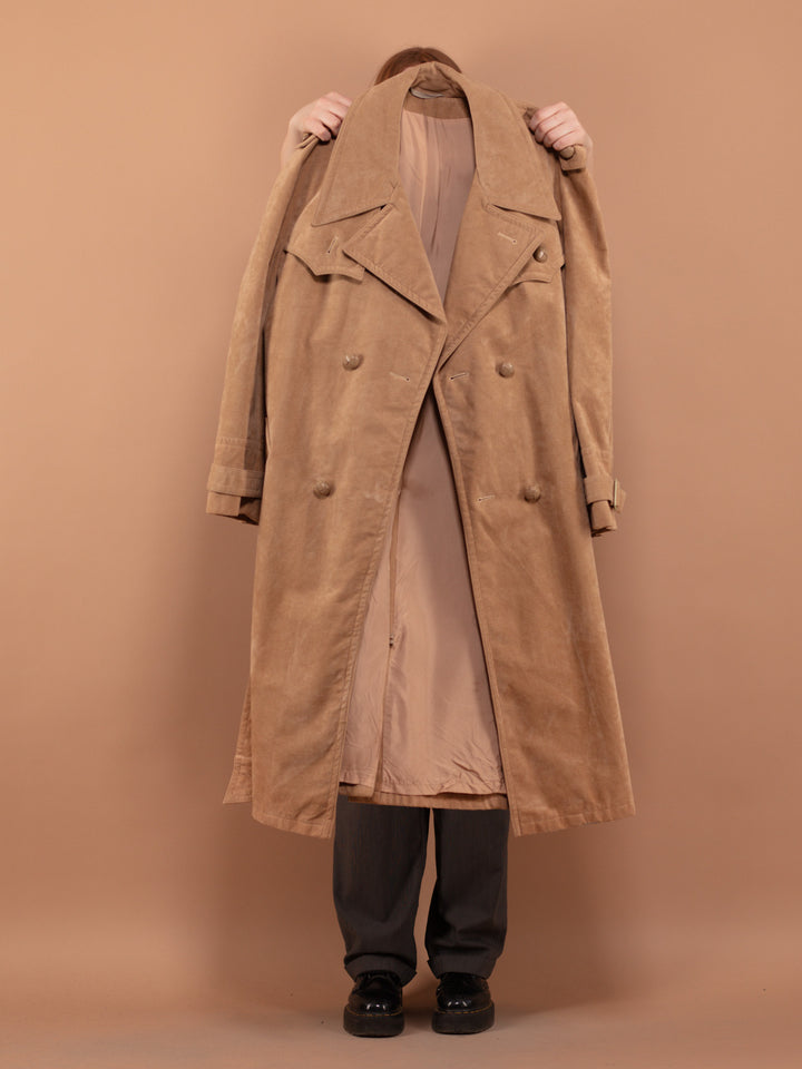Vintage 90's Women Faux Suede Trench Coat in Beige - NorthernGrip