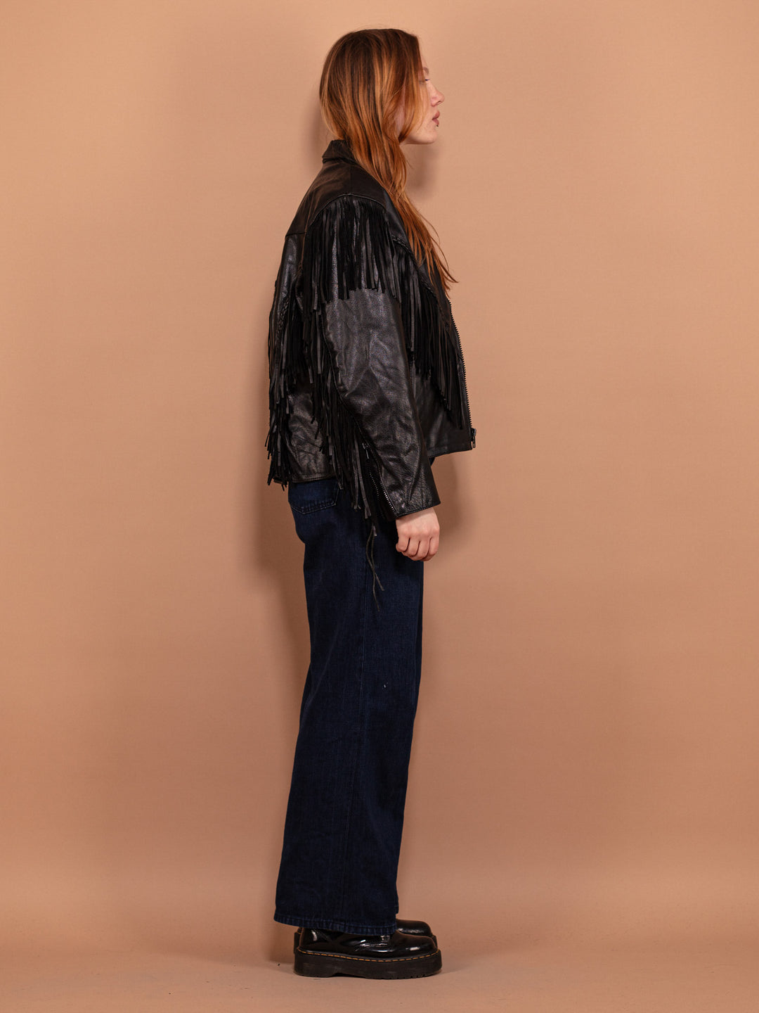 Vintage 90's Women Fringe Leather Biker Jacket in Black - NorthernGrip