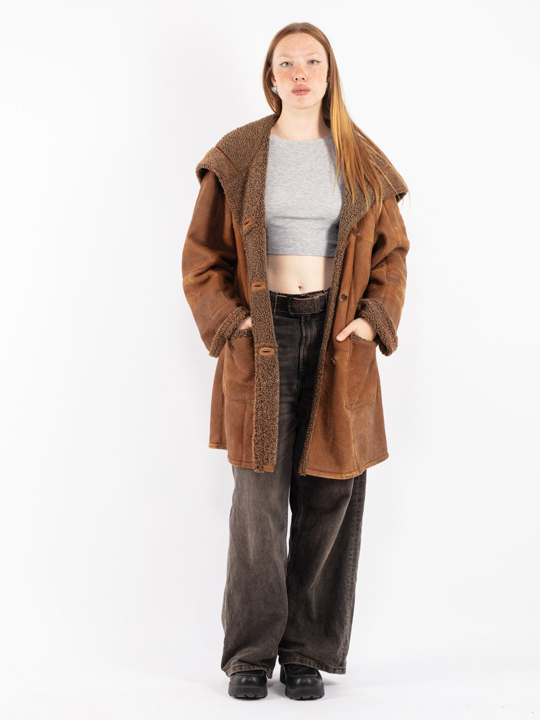 Vintage 90's Women Sheepskin Coat in Brown