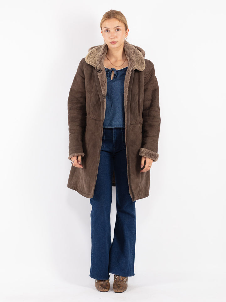 Vintage 90's Women Sheepskin Coat in Brown