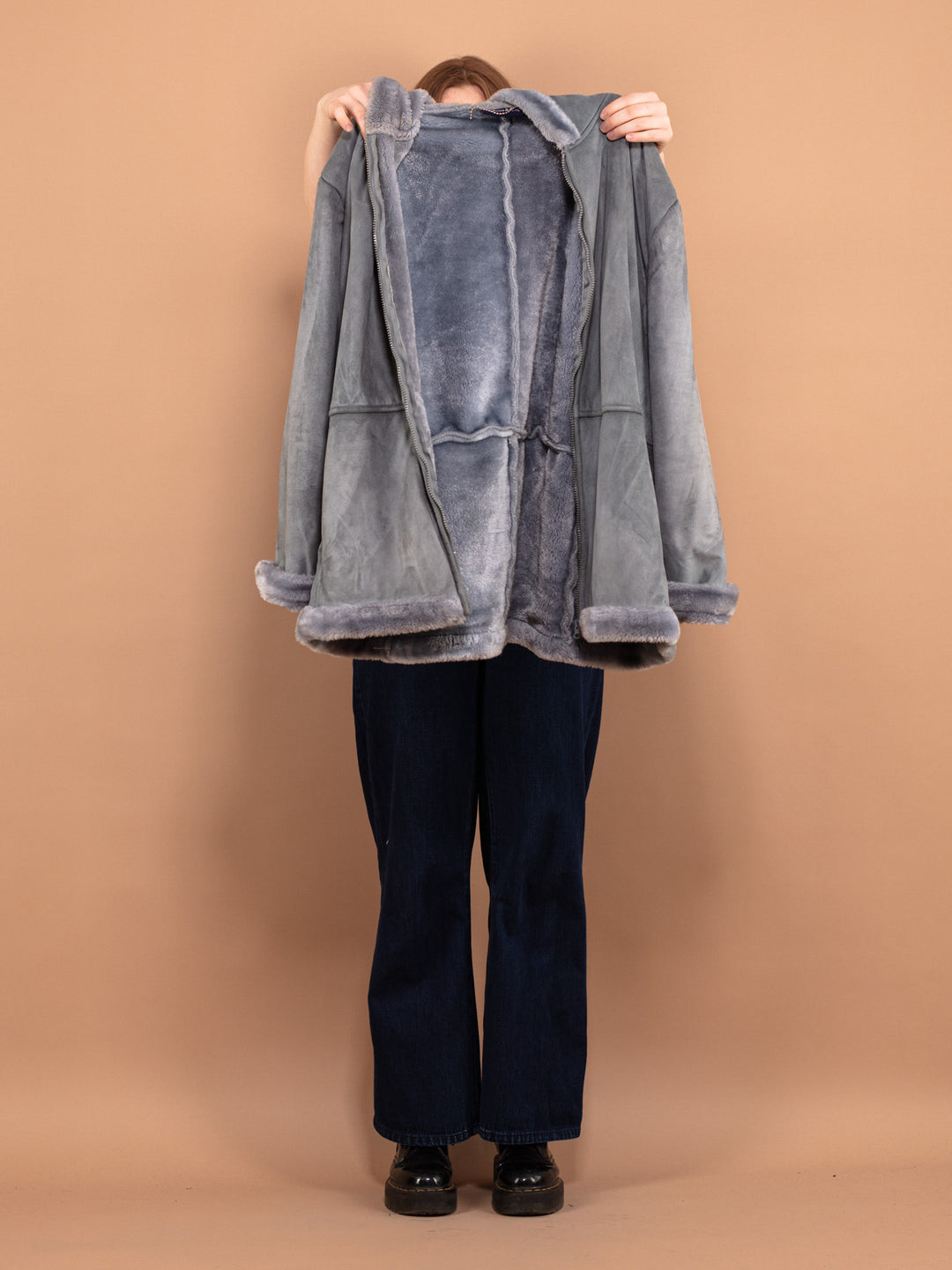 Vintage 90's Women Hooded Sherpa Coat in Blue - NorthernGrip