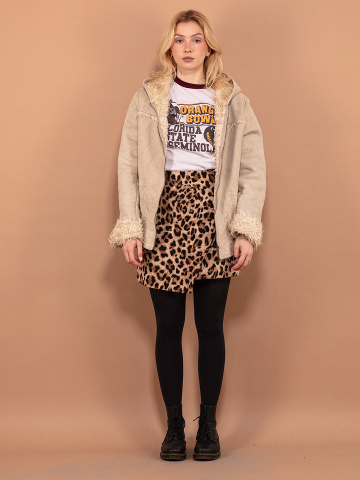 Vintage 90's Women Hooded Sherpa Jacket in Beige - NorthernGrip