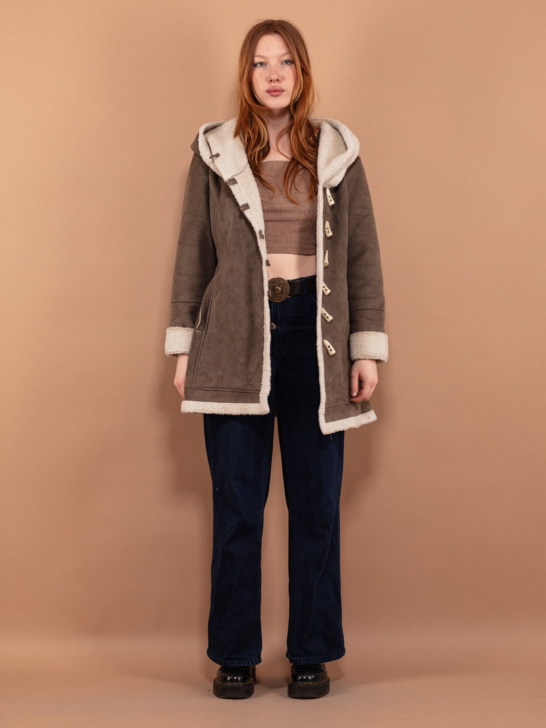 Vintage 90's Women Hooded Sherpa Coat in Brown - NorthernGrip