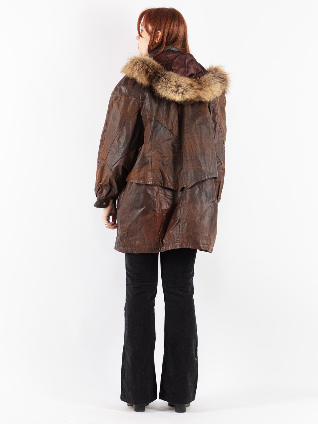 Vintage 90's Women Leather Coat in Brown