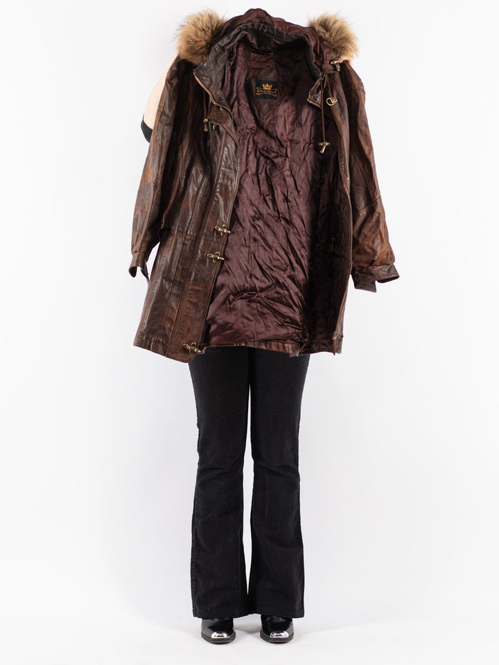 Vintage 90's Women Leather Coat in Brown