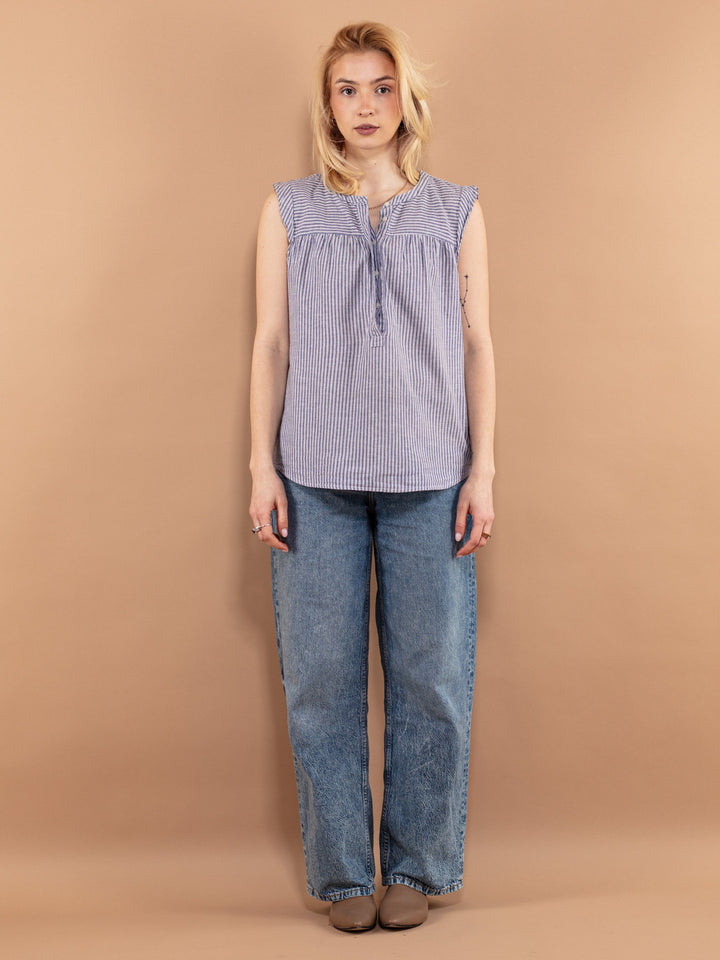 Vintage 90's Women Linen Blend Blouse in Blue - NorthernGrip