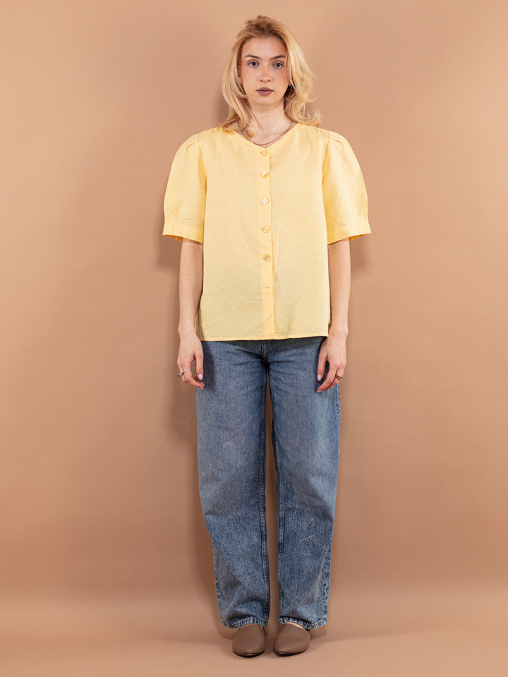 Vintage 90's Women Linen Blend Blouse in Yellow - NorthernGrip