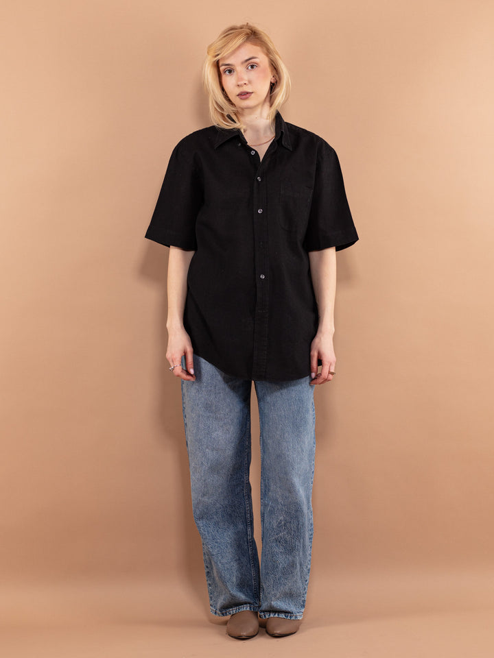 Vintage 90's Women Linen Blend Shirt in Black - NorthernGrip
