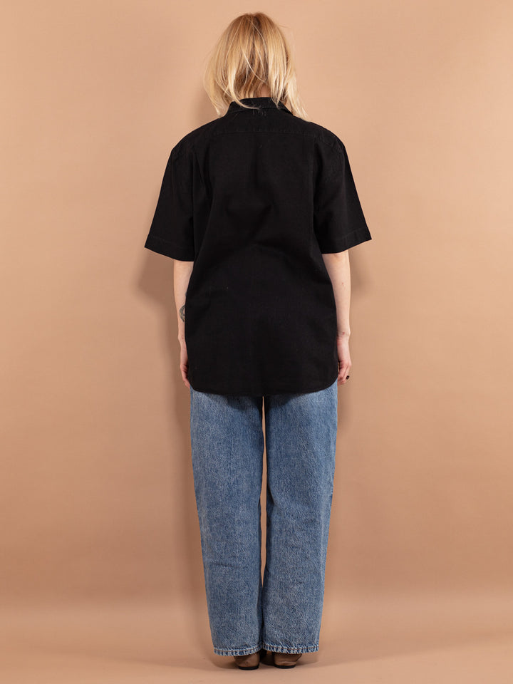Vintage 90's Women Linen Blend Shirt in Black - NorthernGrip