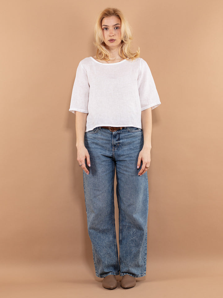 Vintage 90's Women Linen Blouse in White - NorthernGrip