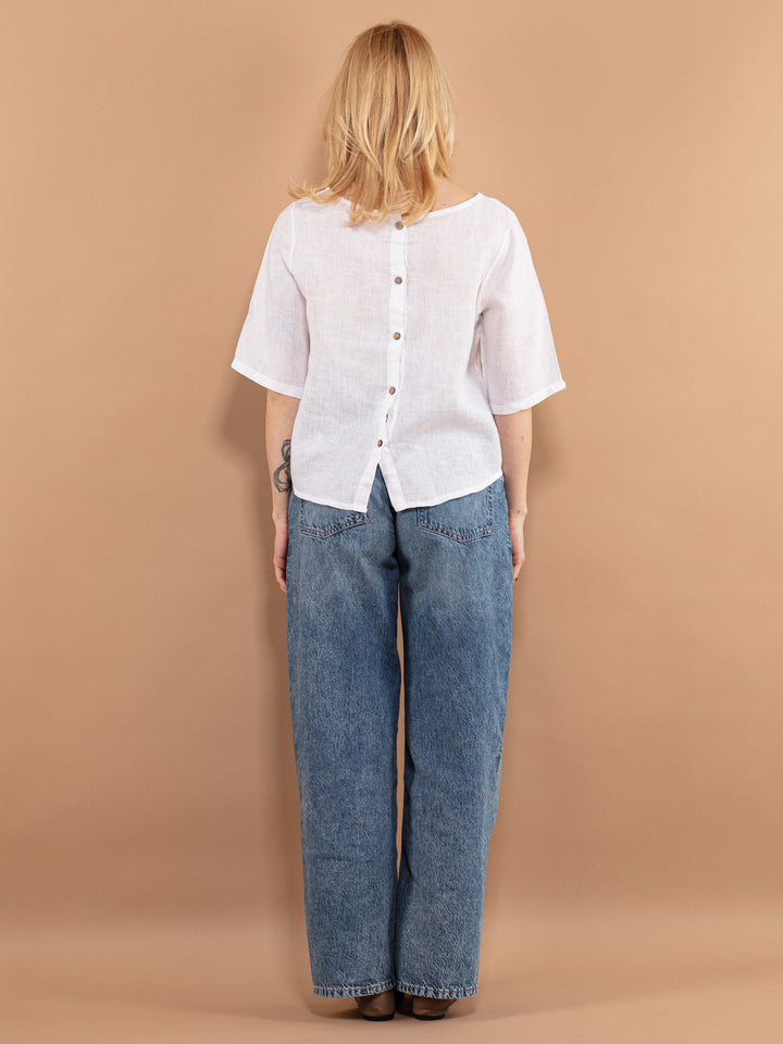 Vintage 90's Women Linen Blouse in White - NorthernGrip