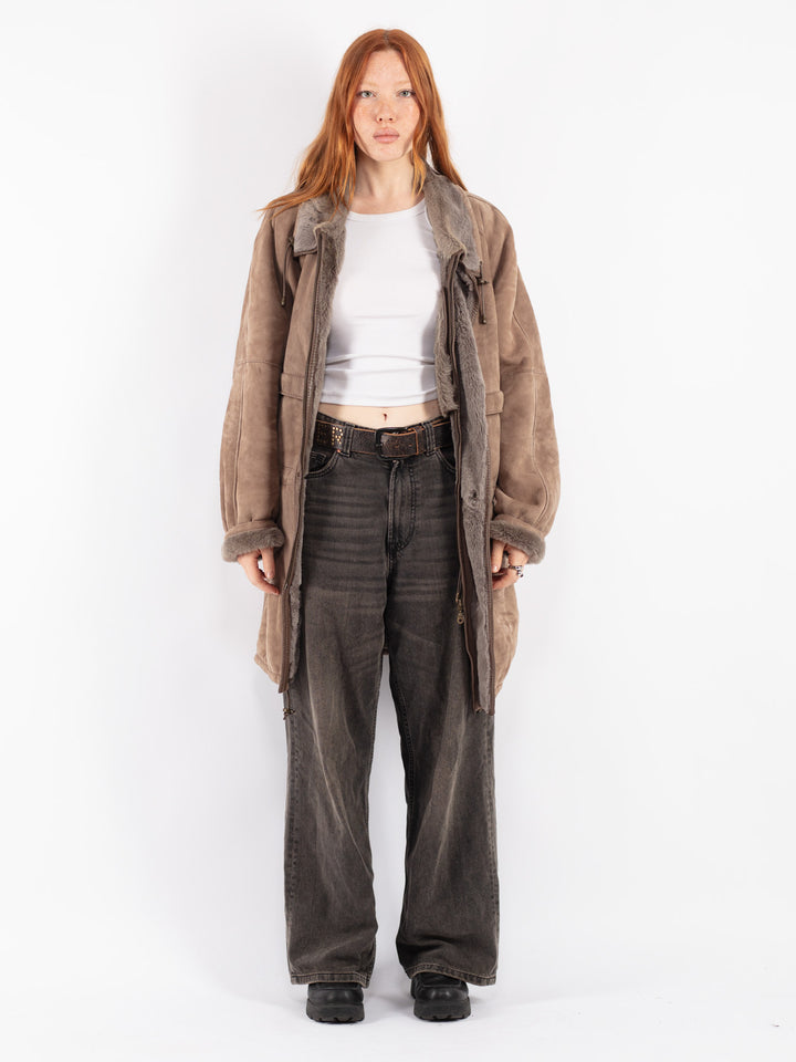Vintage 90's Women Sheepskin Coat in Beige