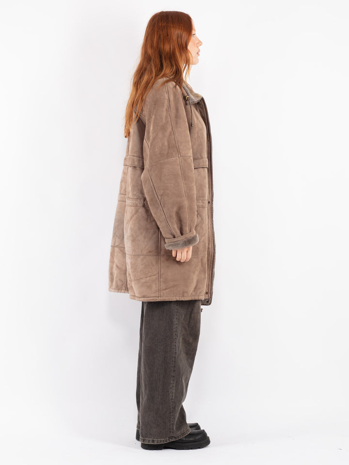 Vintage 90's Women Sheepskin Coat in Beige