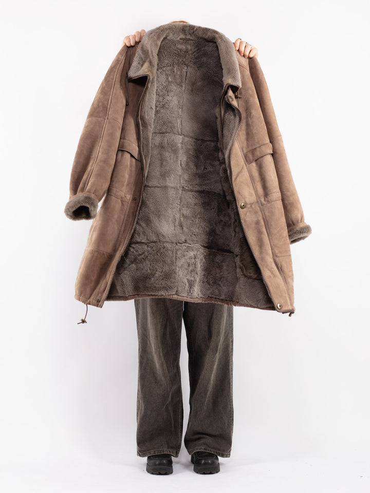 Vintage 90's Women Sheepskin Coat in Beige