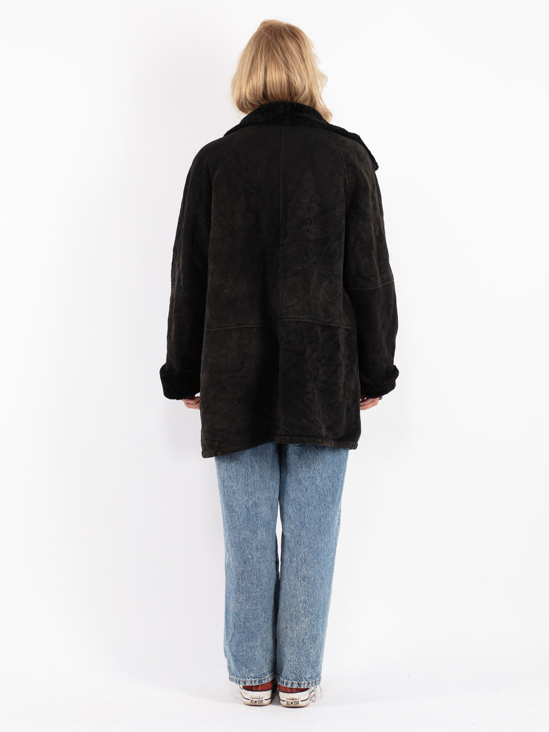 Vintage 90's Women Sheepskin Coat in Blue