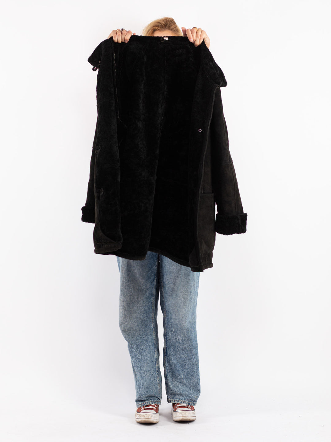 Vintage 90's Women Sheepskin Coat in Blue