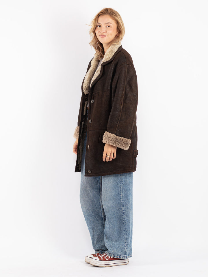 Vintage 90's Women Sheepskin Coat in Brown