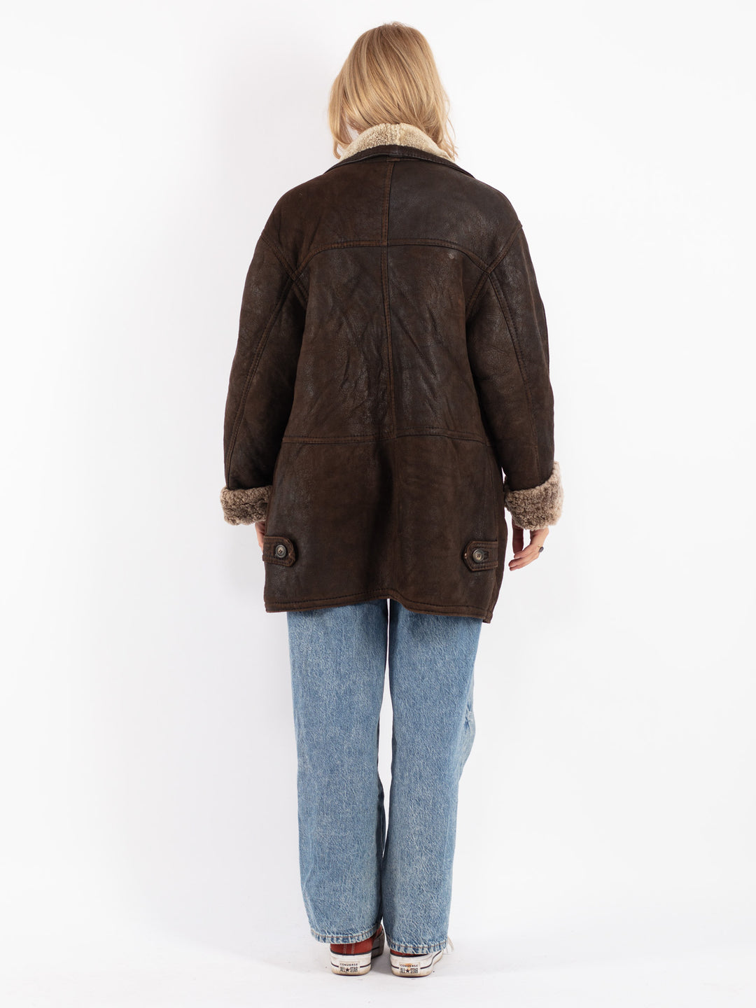 Vintage 90's Women Sheepskin Coat in Brown