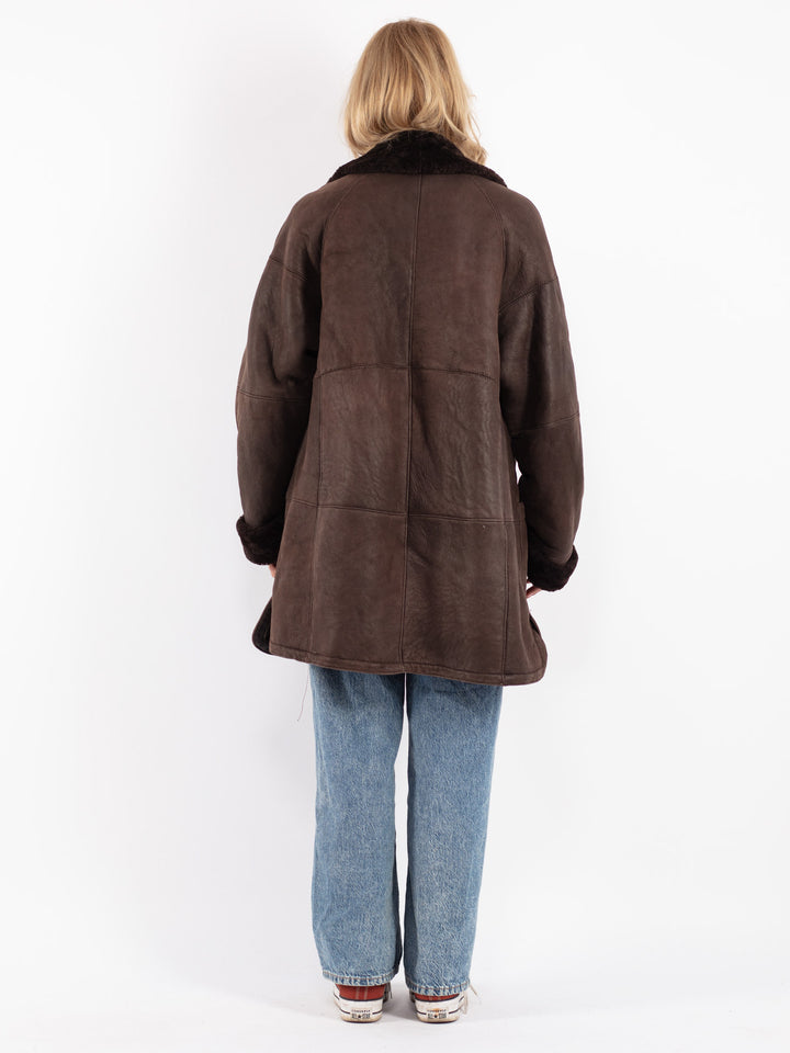 Vintage 90's Women Sheepskin Coat in Brown