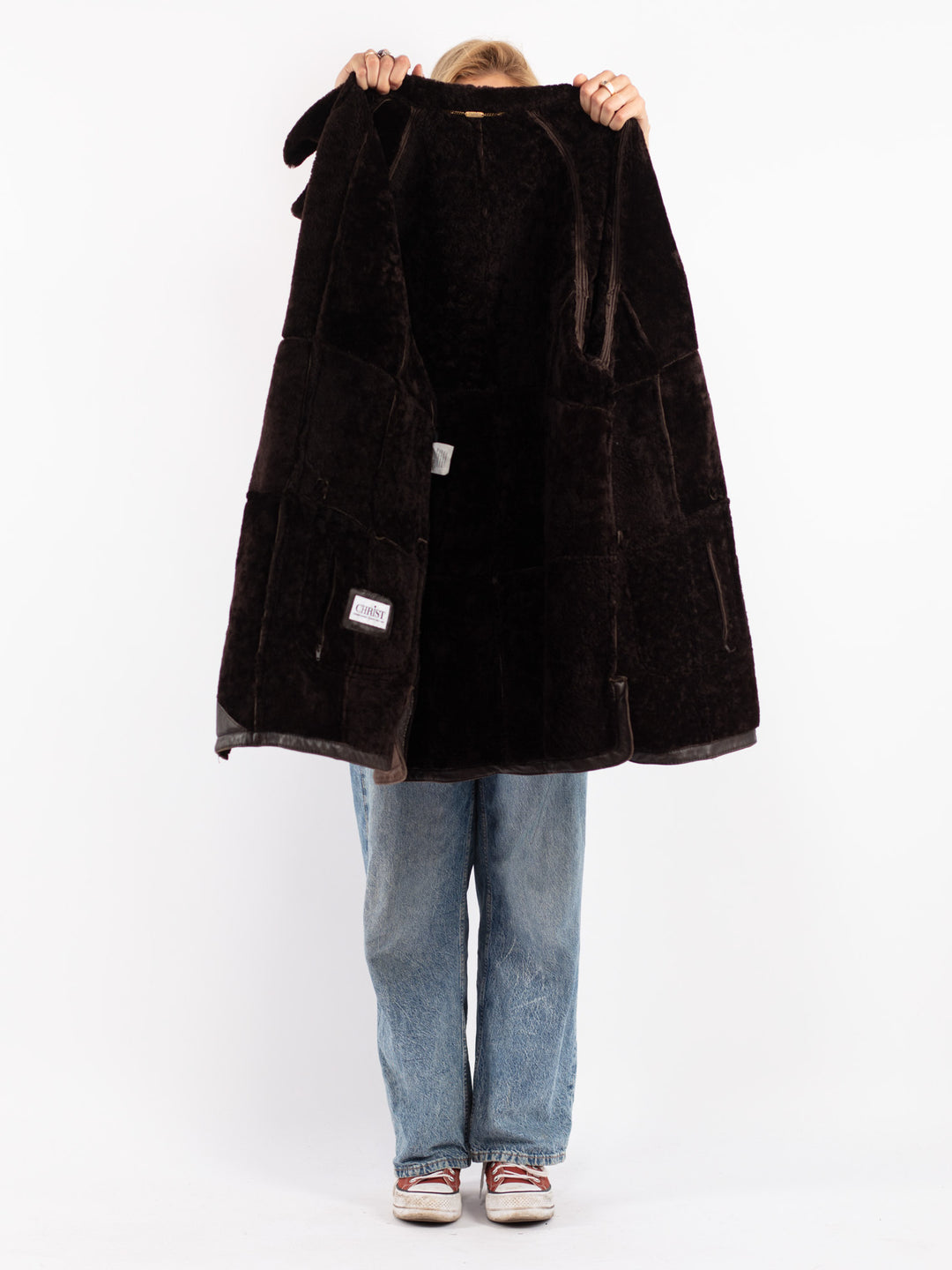 Vintage 90's Women Sheepskin Coat in Brown