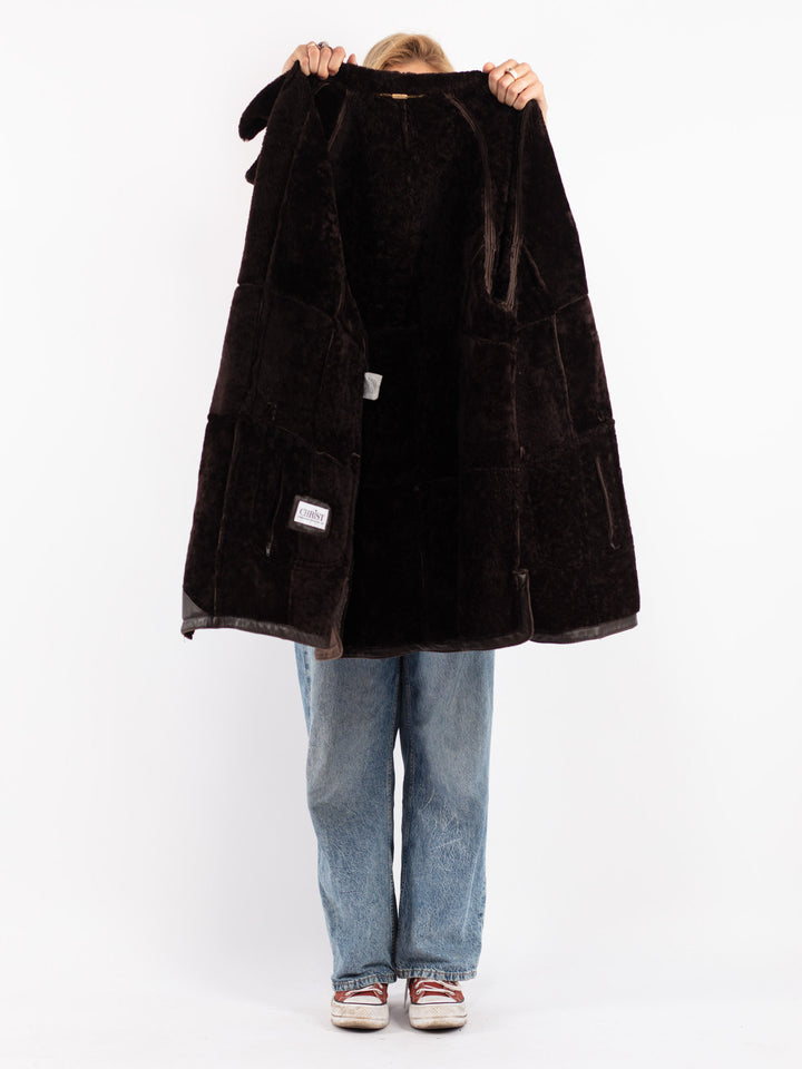 Vintage 90's Women Sheepskin Coat in Brown