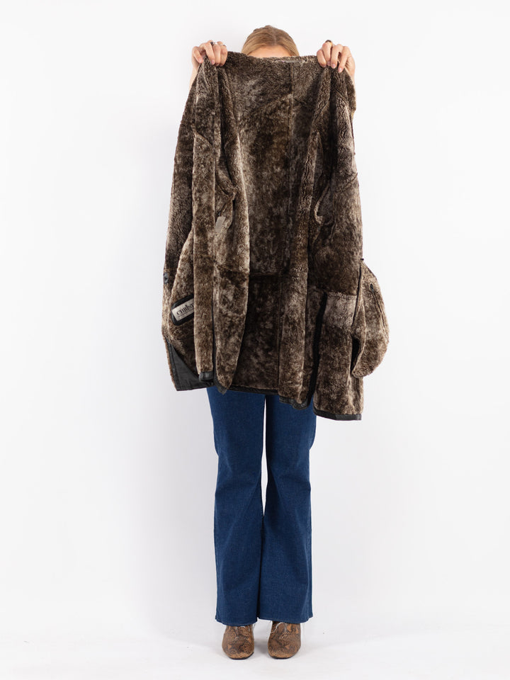 Vintage 90's Women Sheepskin Coat in Black