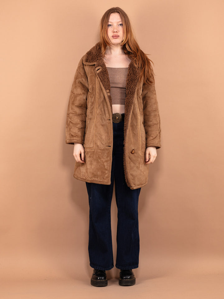 Vintage 90's Women Oversized Sherpa Coat in Beige - NorthernGrip