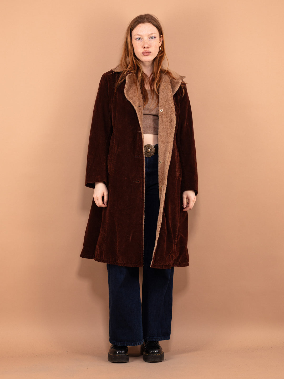 Vintage 90's Women Oversized Sherpa Coat in Brown - NorthernGrip
