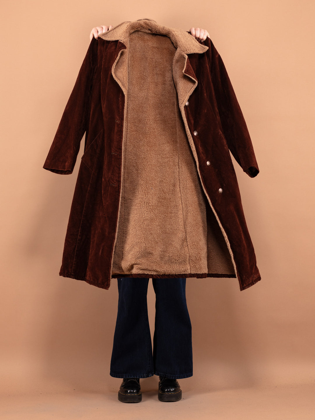 Vintage 90's Women Oversized Sherpa Coat in Brown - NorthernGrip