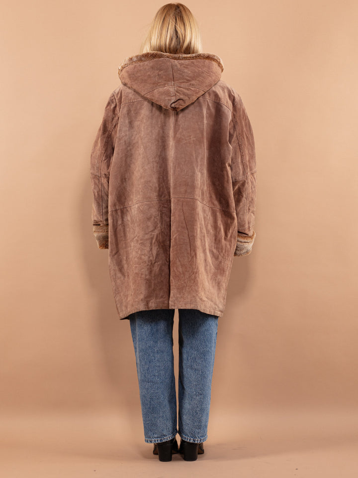Vintage 90's Women Oversized Suede Sherpa Coat in Brown - NorthernGrip