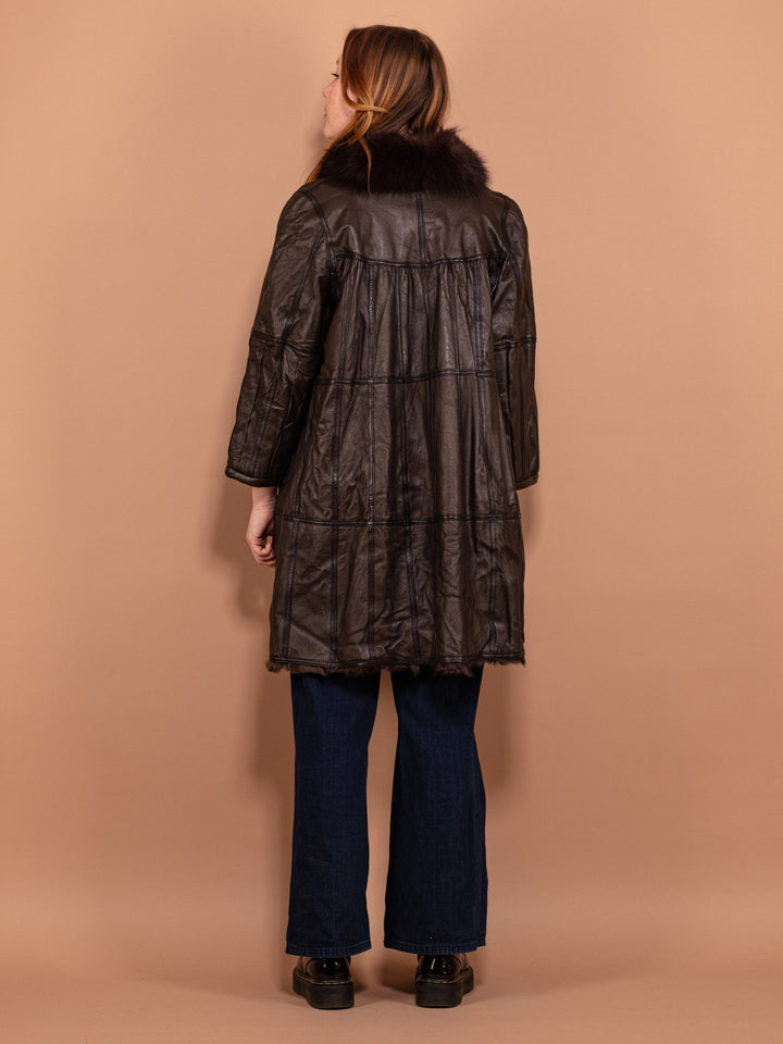 Vintage 90's Leather Fur Coat in Brown - NorthernGrip