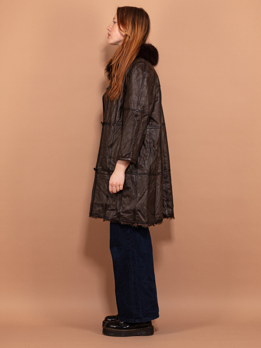 Vintage 90's Leather Fur Coat in Brown - NorthernGrip