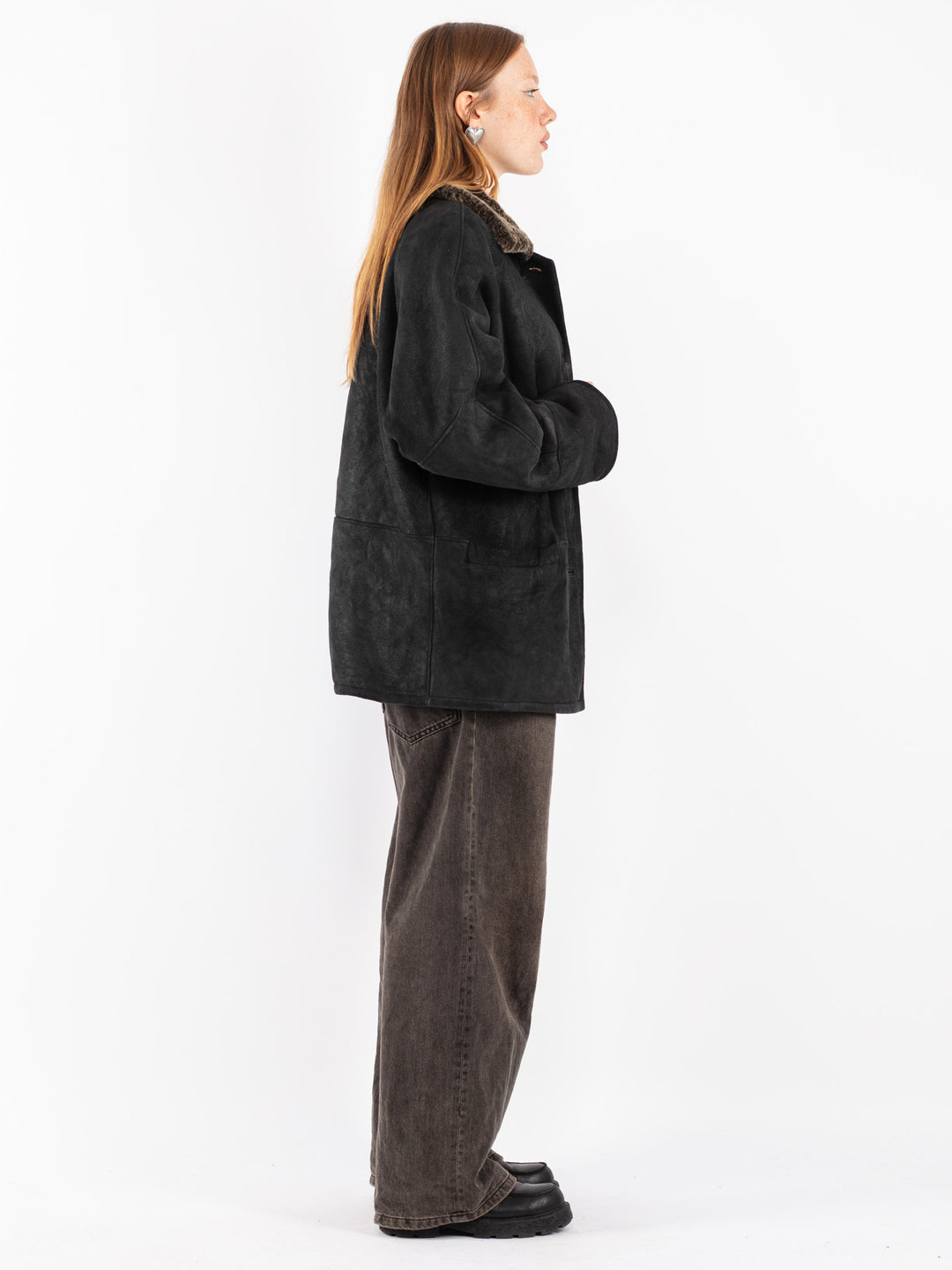 Vintage 90's Women Sheepskin Coat in Black