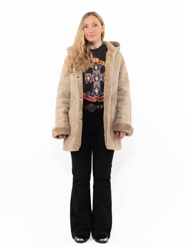 Vintage 80's Women Sheepskin Coat in BeigeA0877