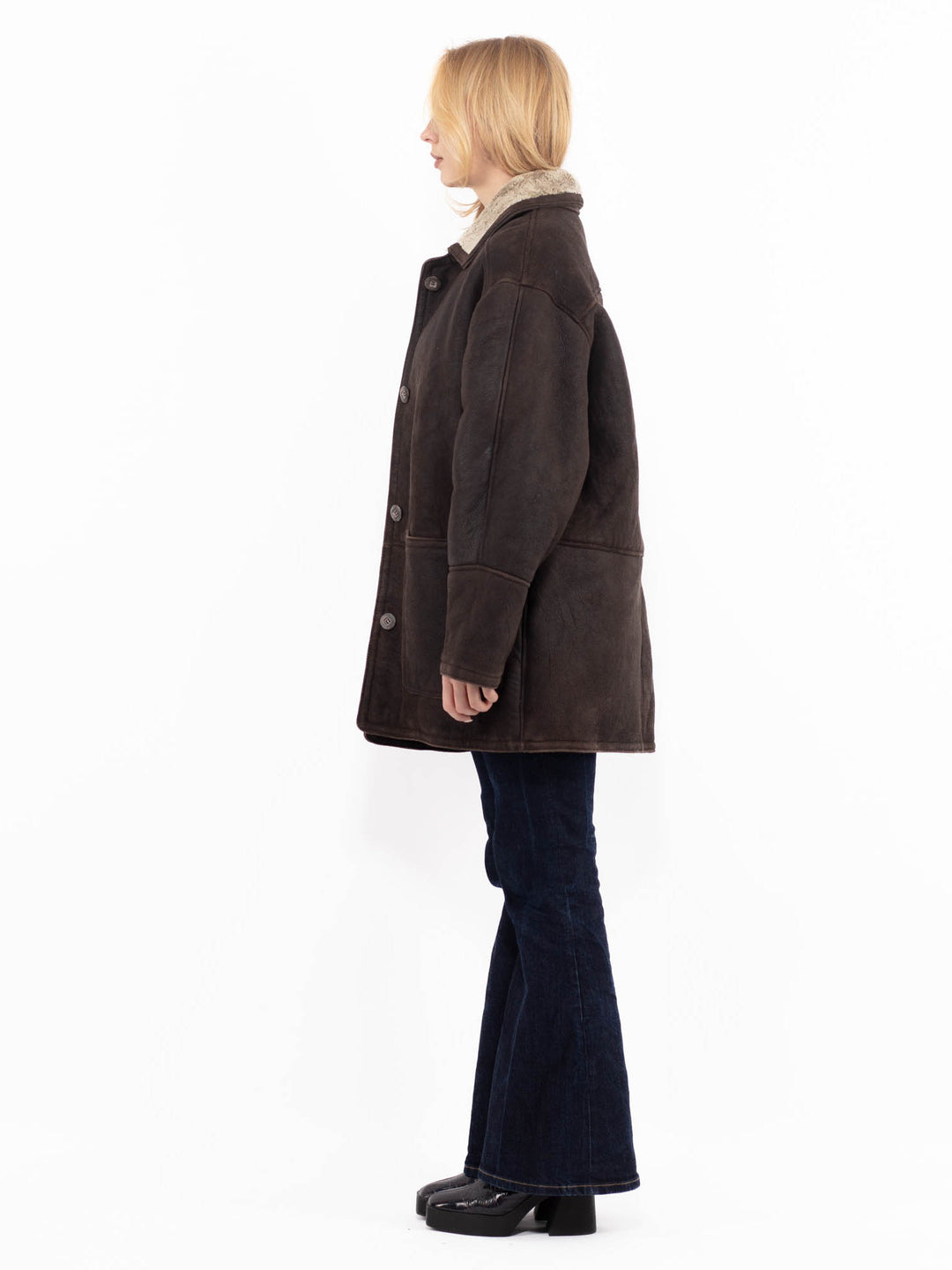 Vintage 90's Women Sheepskin Coat in BrownA1084