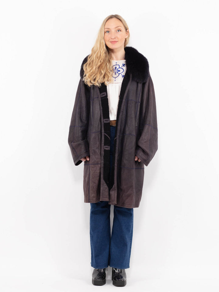 Vintage 90's Women Sheepskin Coat in PurpleA0991
