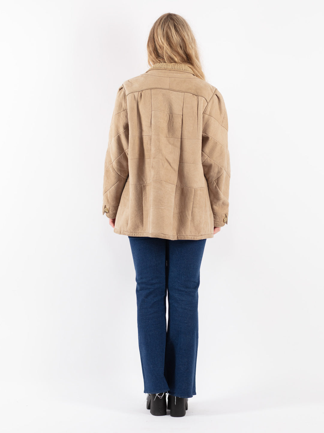 Vintage 90's Women Sheepskin Coat in Beige