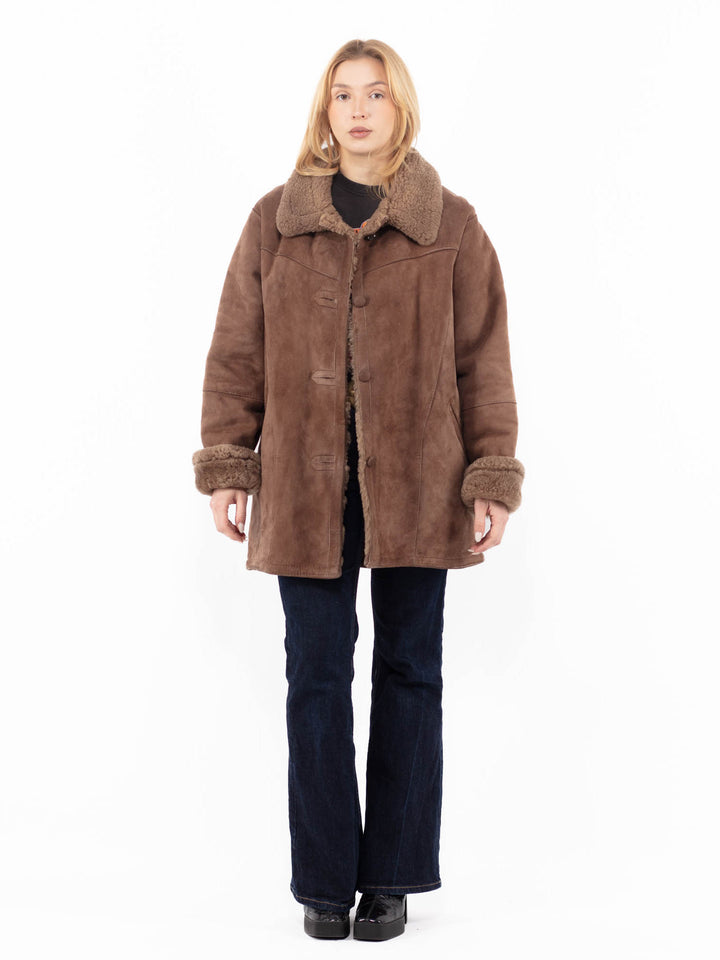 Vintage 90's Women Sheepskin Coat in BrownA1093