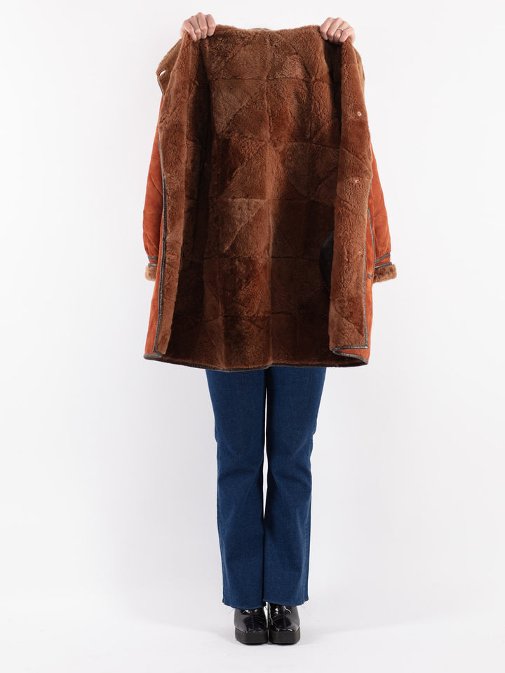 Vintage 90's Women Sheepskin Coat in Orange