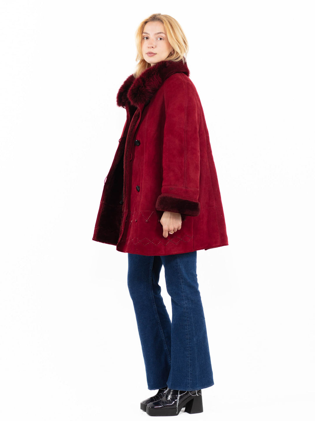 Vintage 90's Women Sheepskin Coat in RedA0060