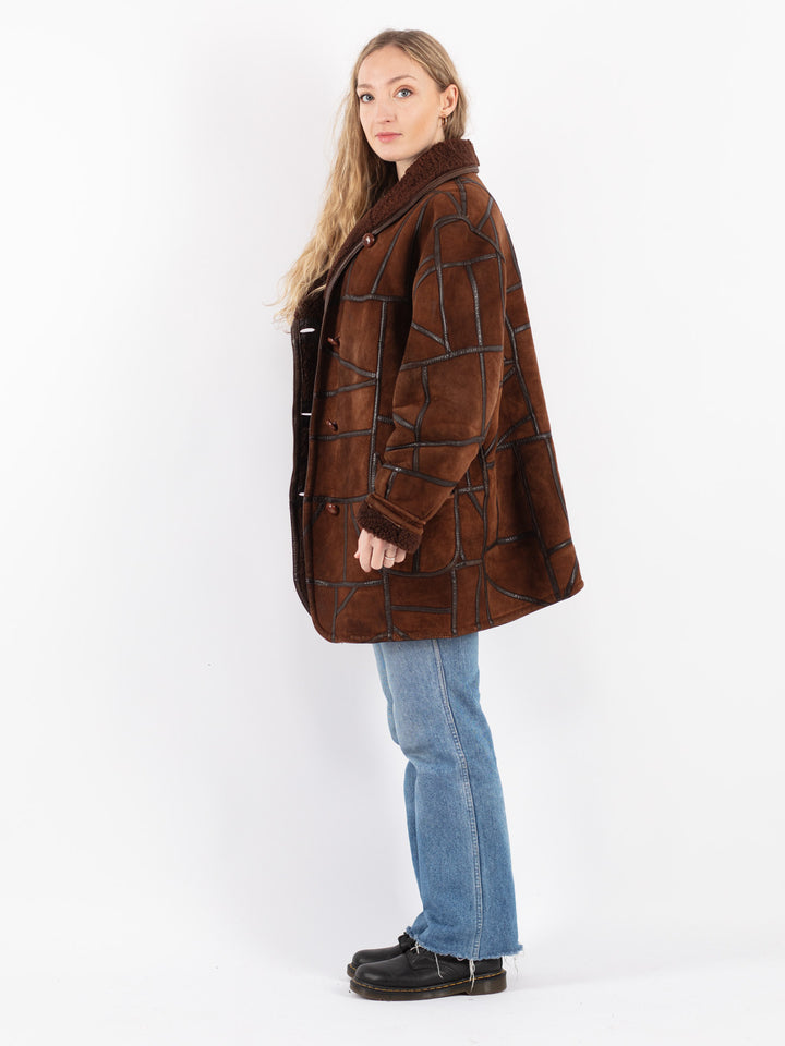 Vintage 90's Women Sheepskin Coat in Brown